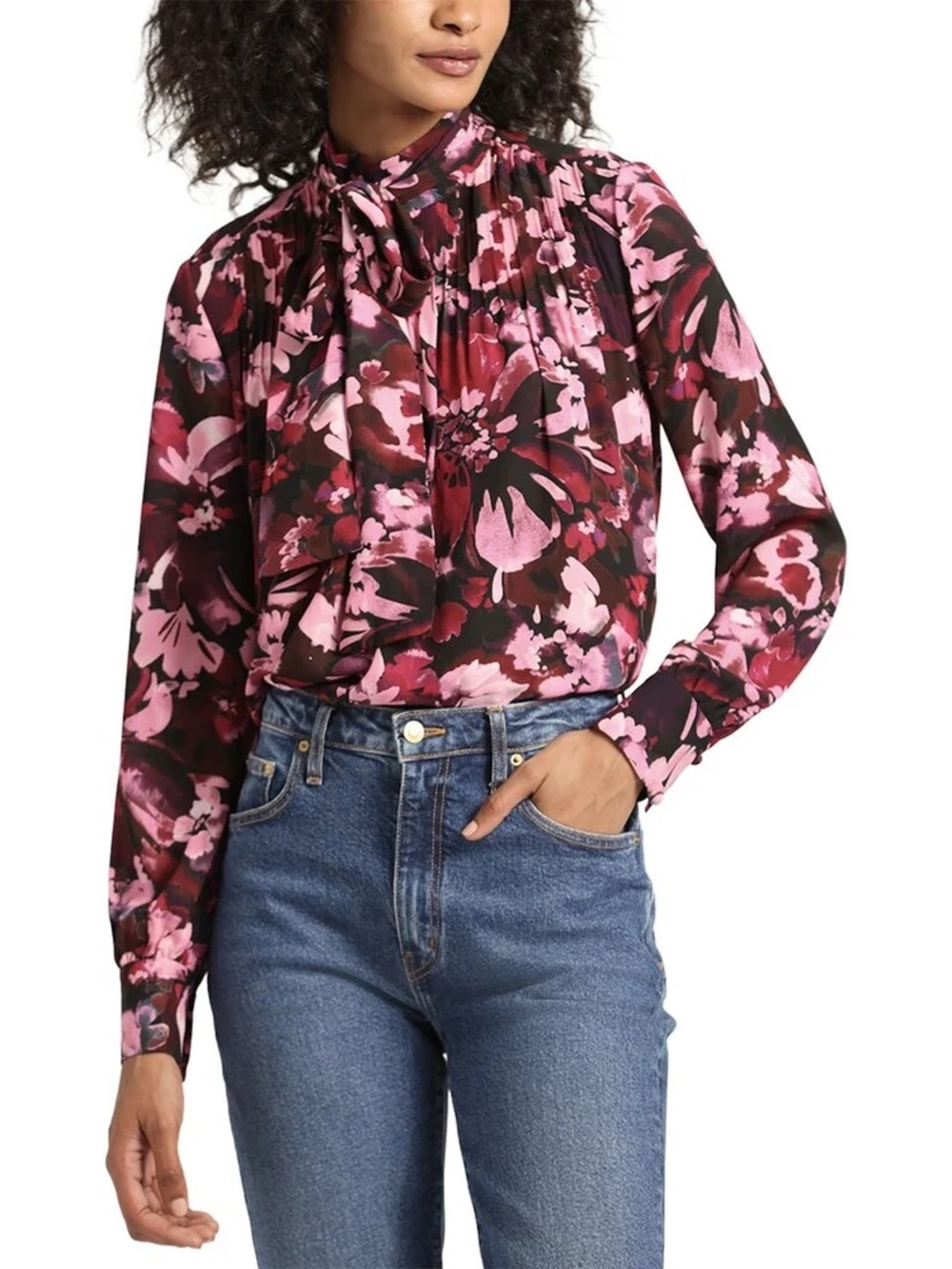Derek Lam 10 Crosby Valentine Blouse Size 2 Mulberry Floral Tie Neck NWT $395